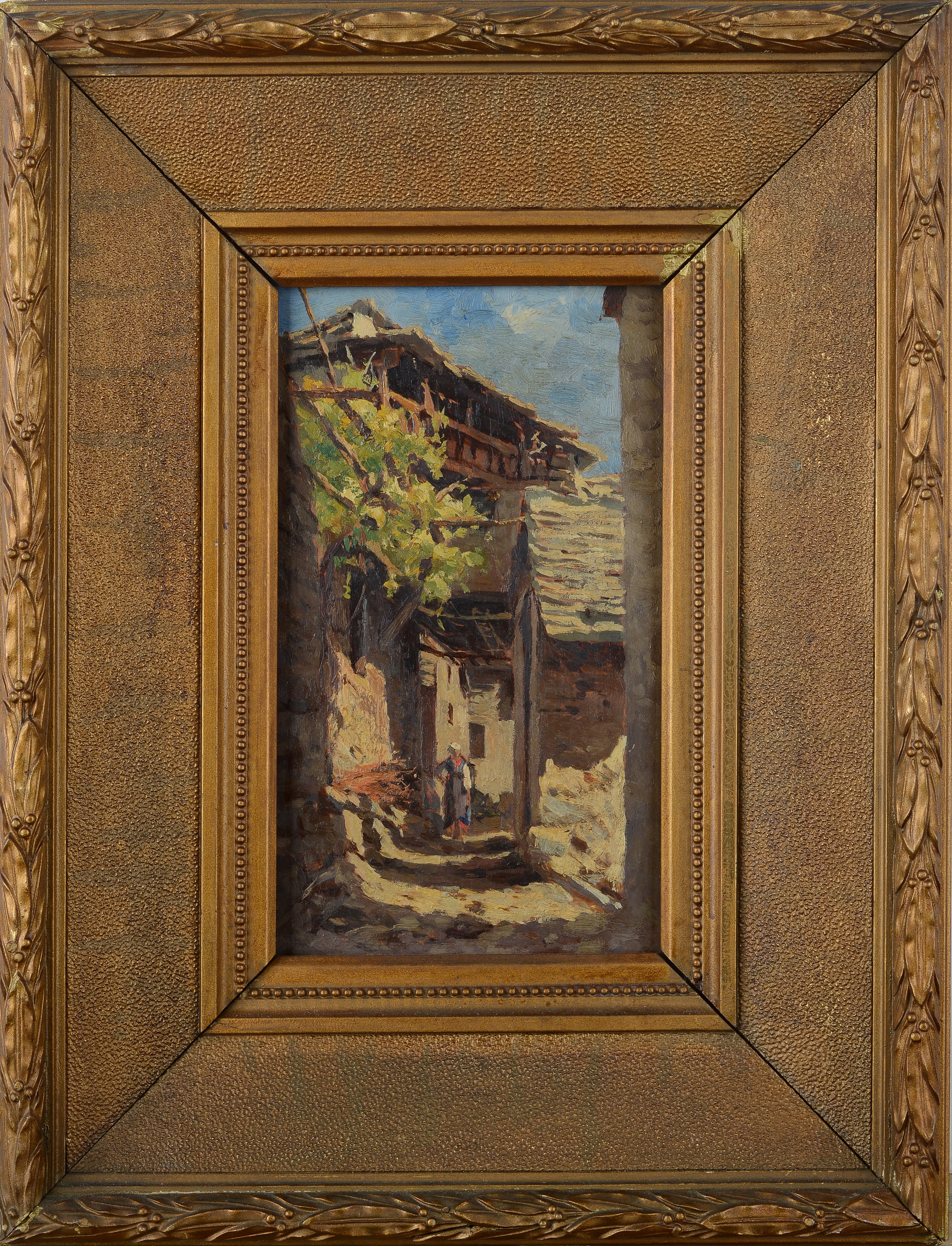 Scuola Toscana, XIX Sec. - Scorcio di Paese con Figura