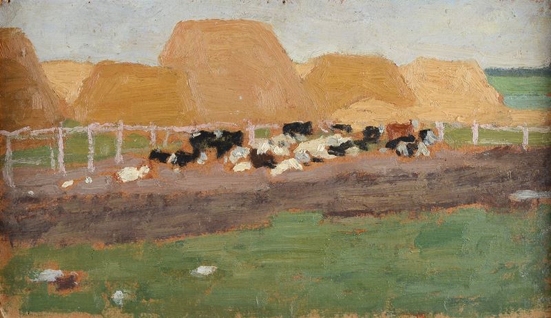 Paesaggio con covoni e gregge