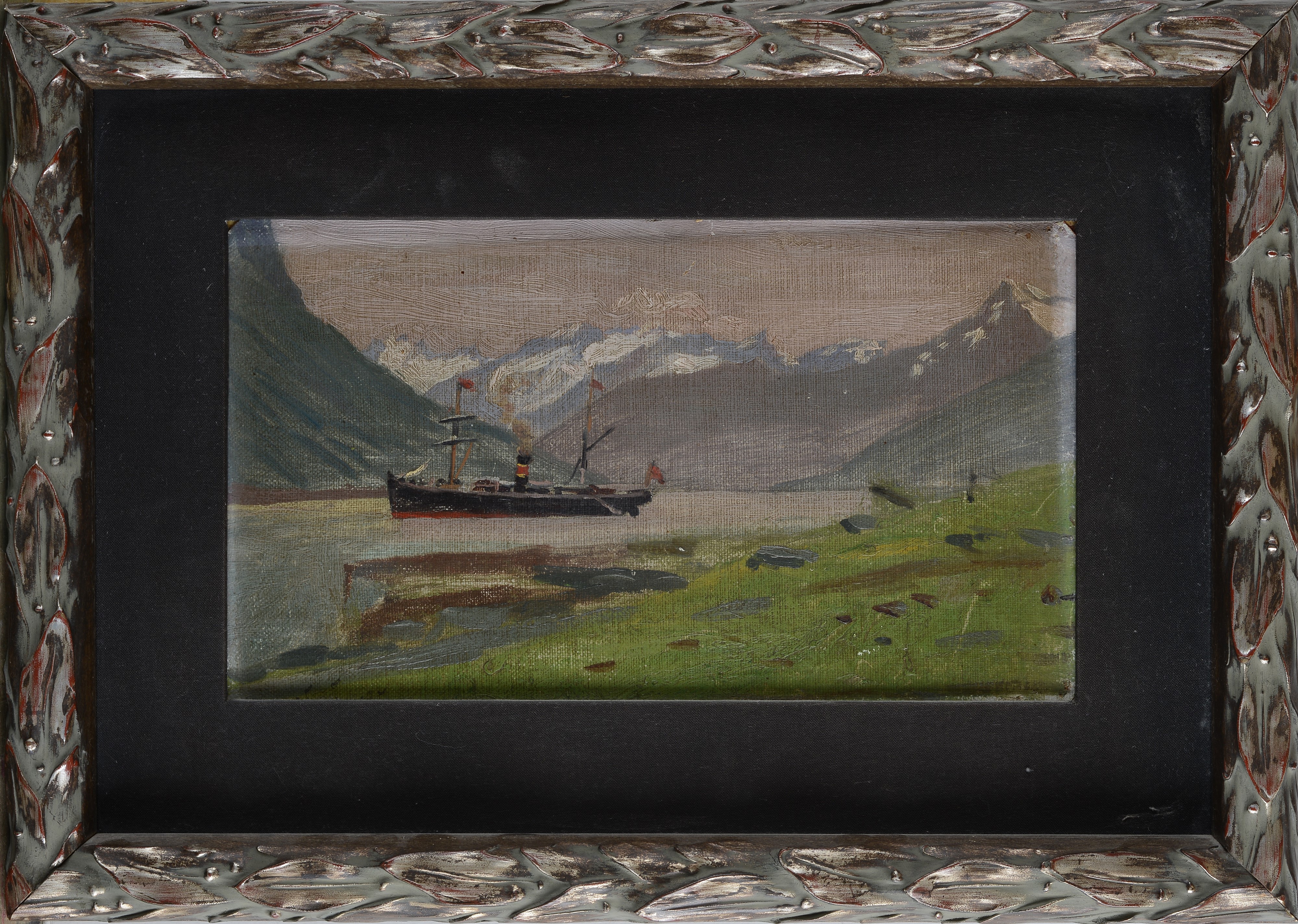 Paesaggio lacustre con battello