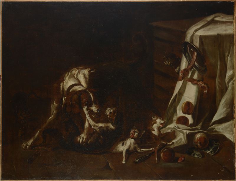 Scena d'interno con cane e gatti