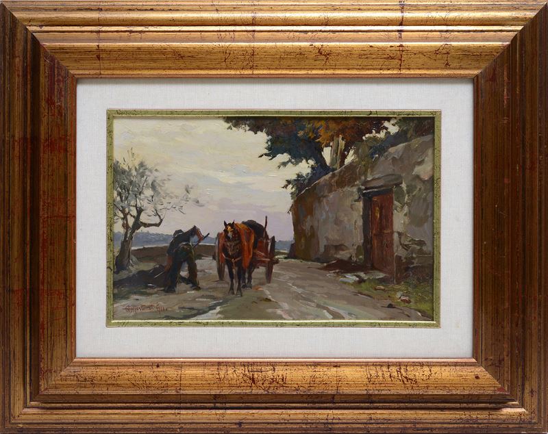 Aldo Affortunati - Strada con Figura e Carretto