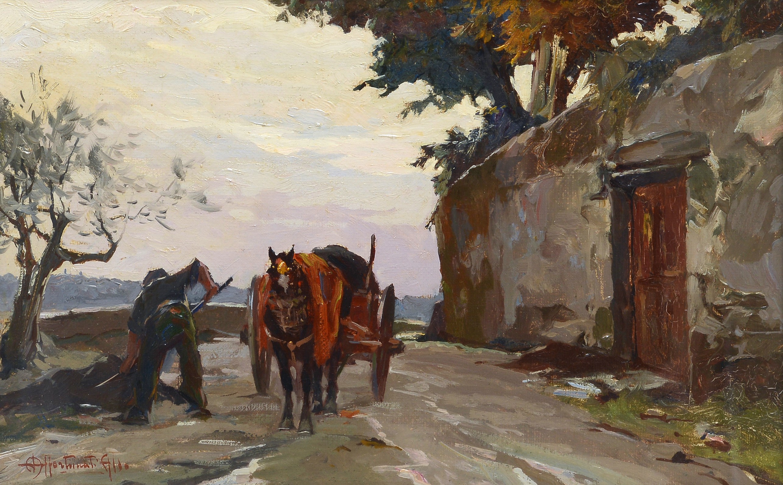 Aldo Affortunati - Strada con Figura e Carretto