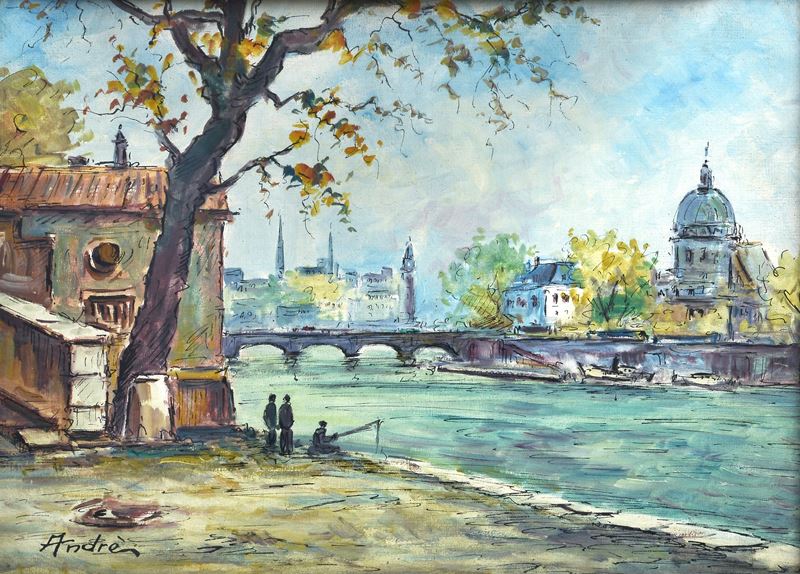 Anonimo, XX Sec. - Paesaggio con Ponte e Figure