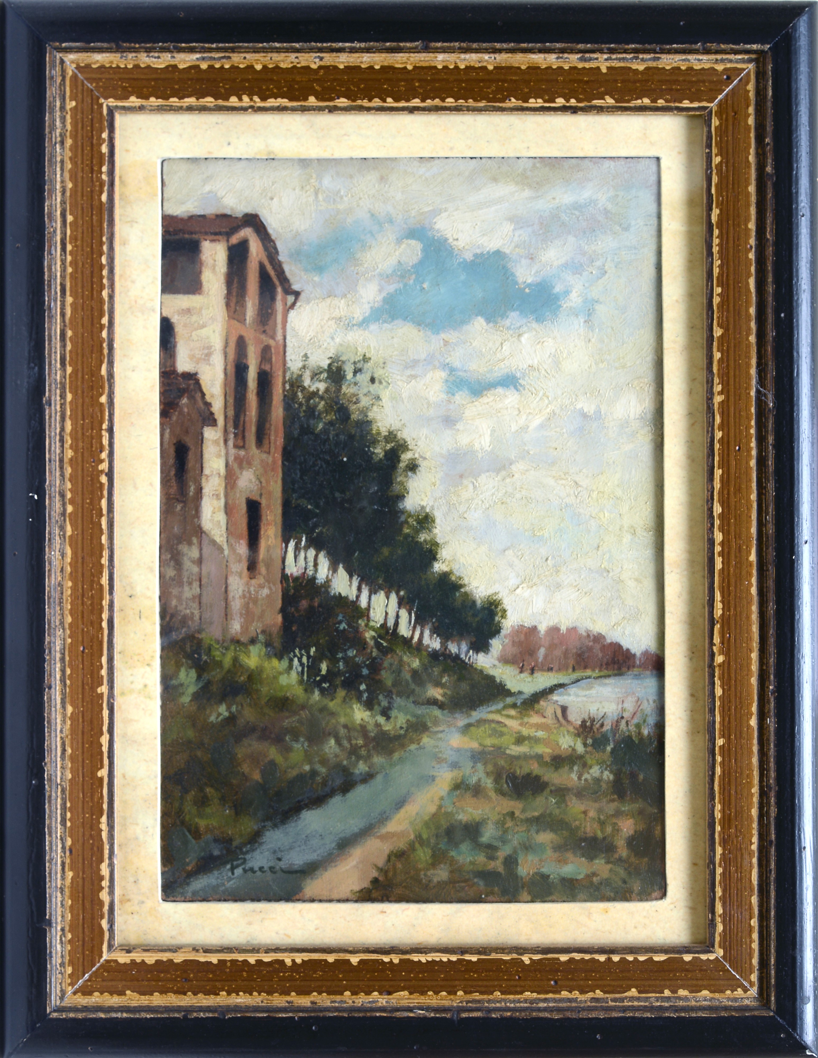 Anonimo, XX Sec. - Paesaggio con Alberi e Casa