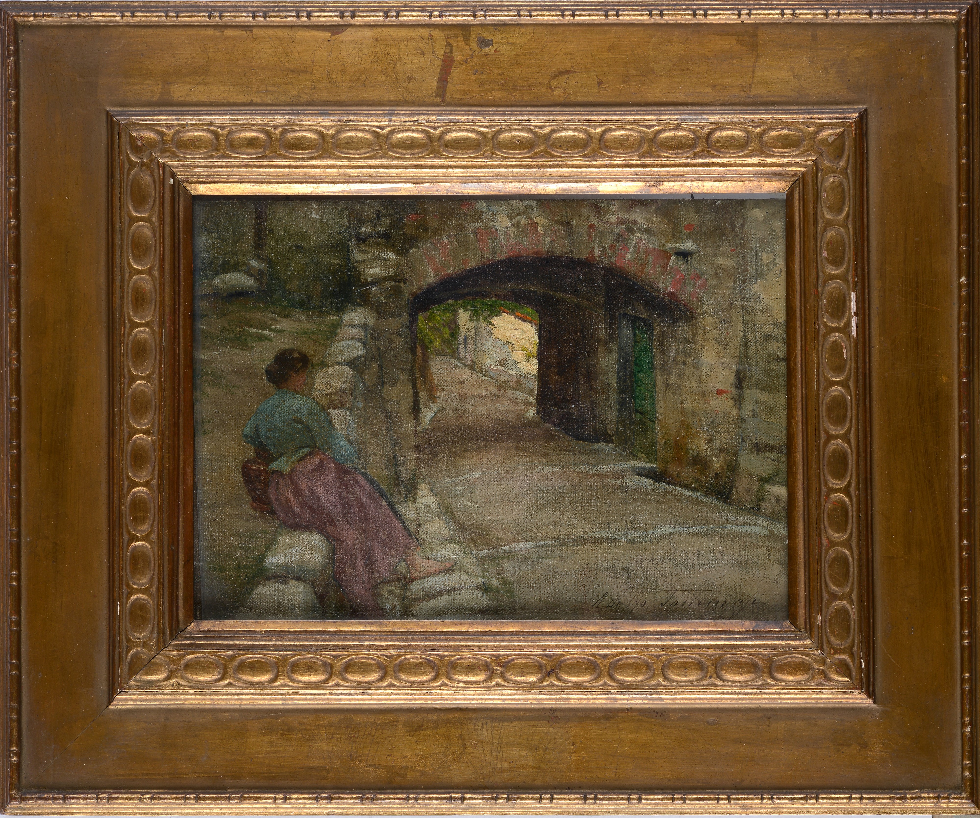 Strada con arco e figura