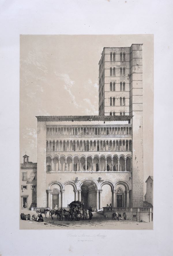 Veduta prospettica dell'entrata della corte e della via dell'Arno a Firenze