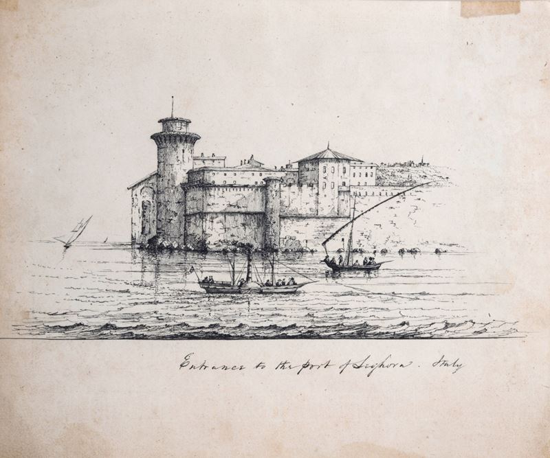 Anonimo, XIX Sec. - Entrata del Porto di Livorno