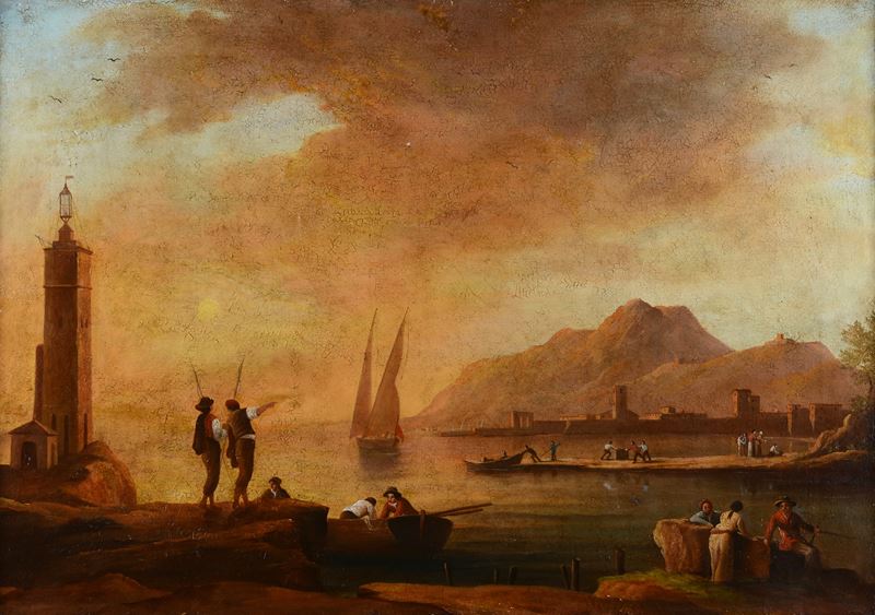 Anonimo, XIX Sec. - Porto con Figure