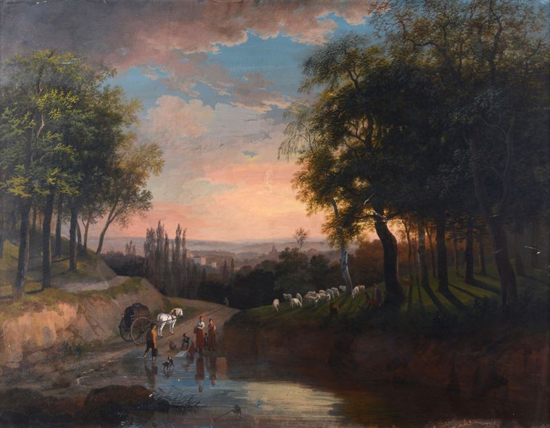 Anonimo, Inizi XIX Sec. - Paesaggio con Figure