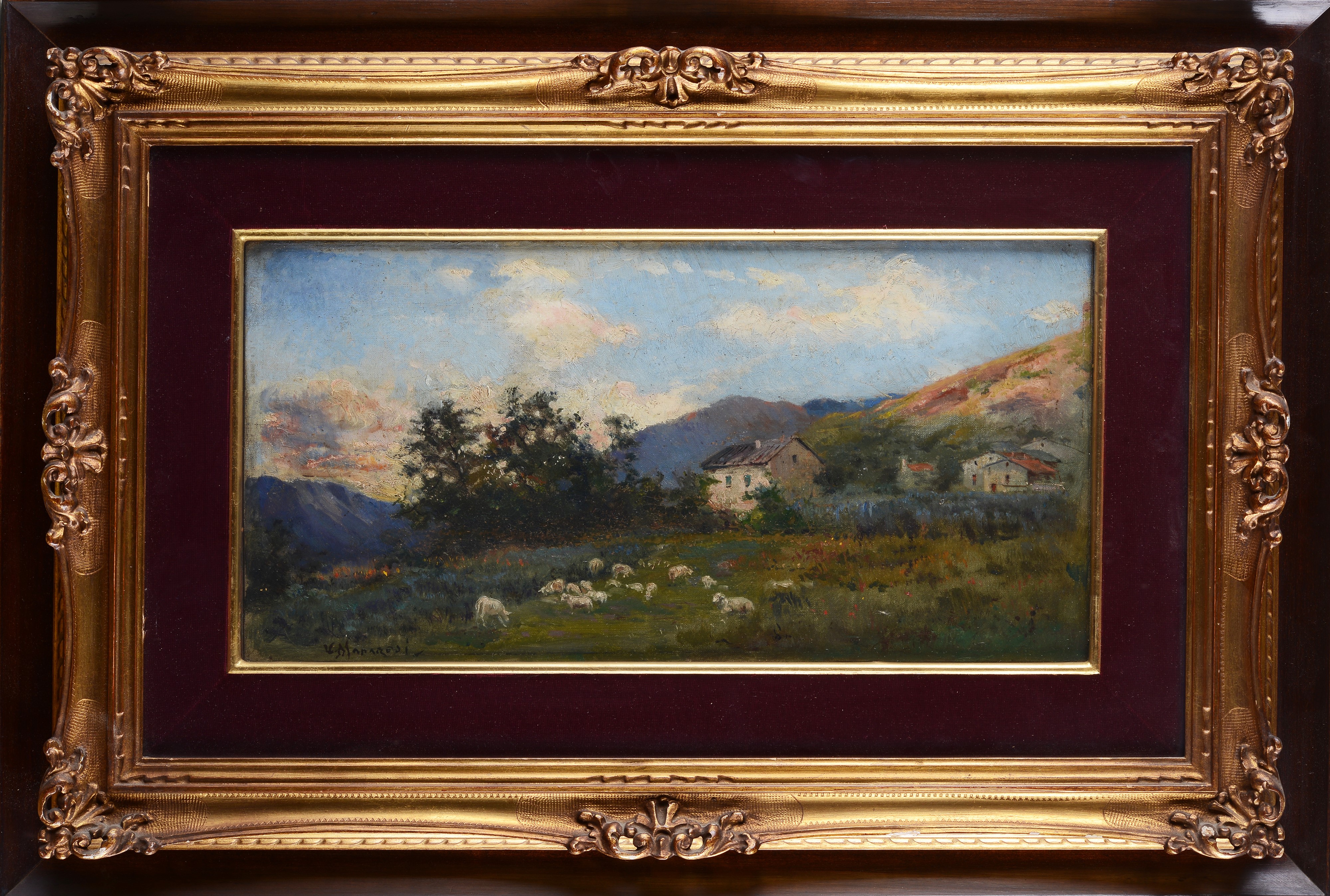 Paesaggio con gregge e case