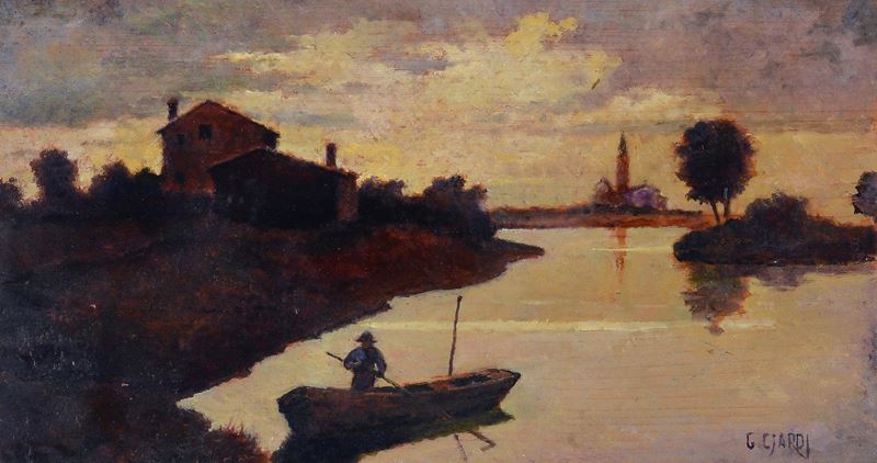 Attr. a Guglielmo Ciardi - Barca in Laguna
