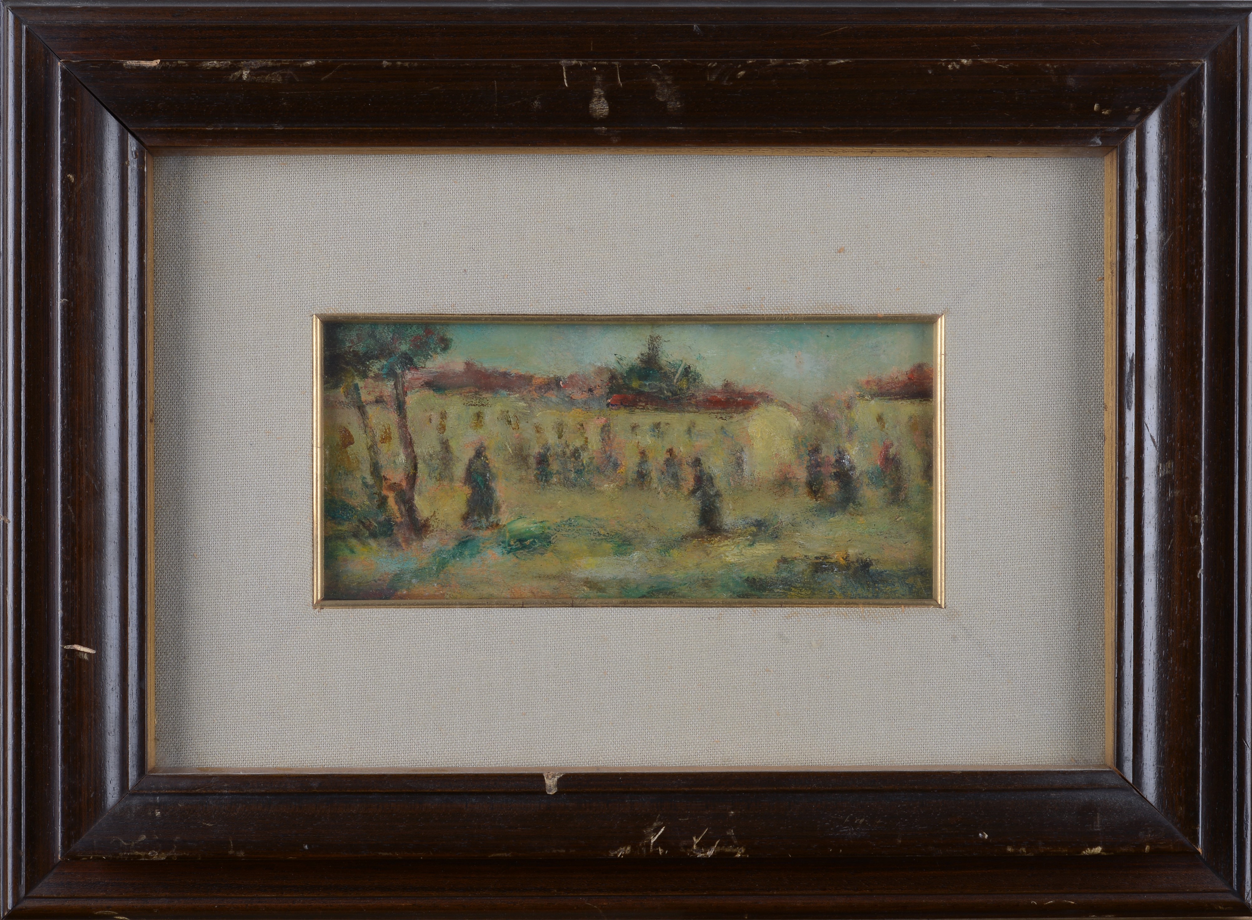 Paesaggio con case e figure