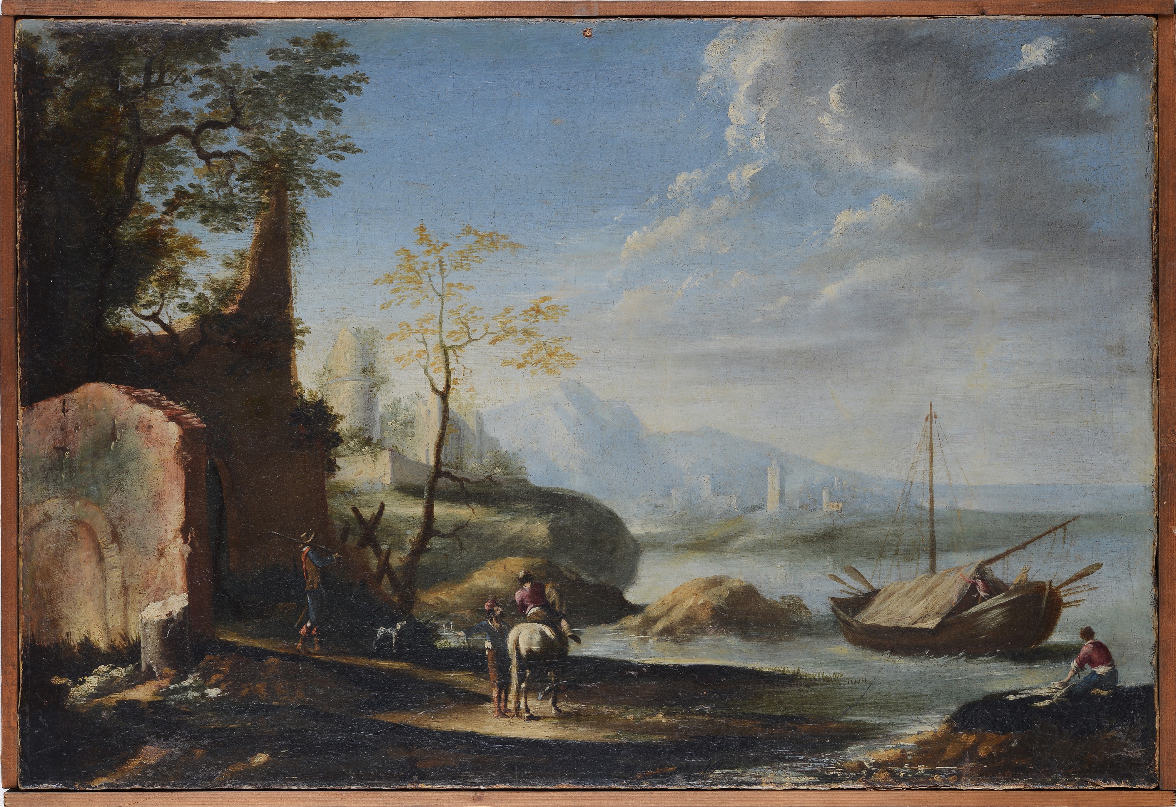 Anonimo, XVIII Sec. - Paesaggio Lacustre con Figure