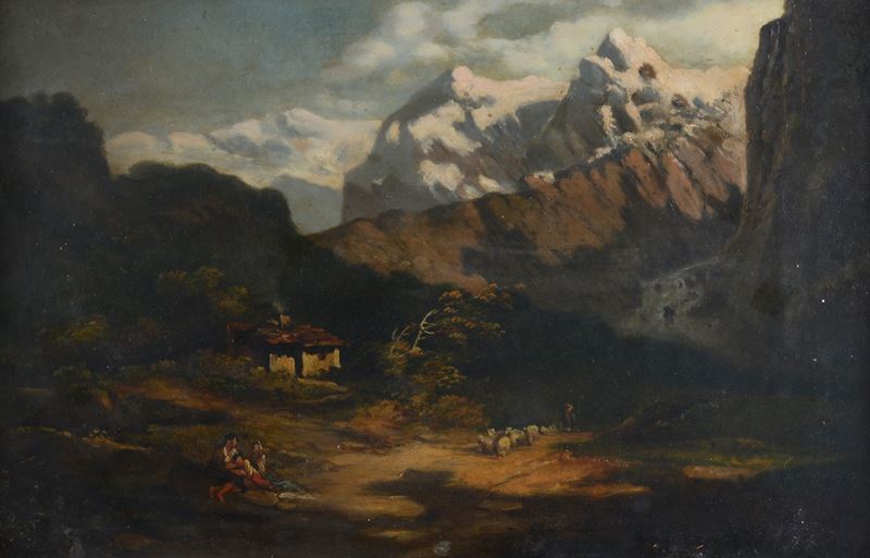 Paesaggio montano con figure