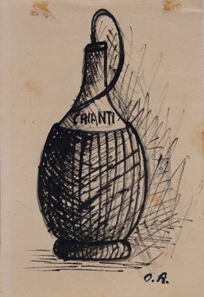 Fiasco di vino, inchiostro su carta