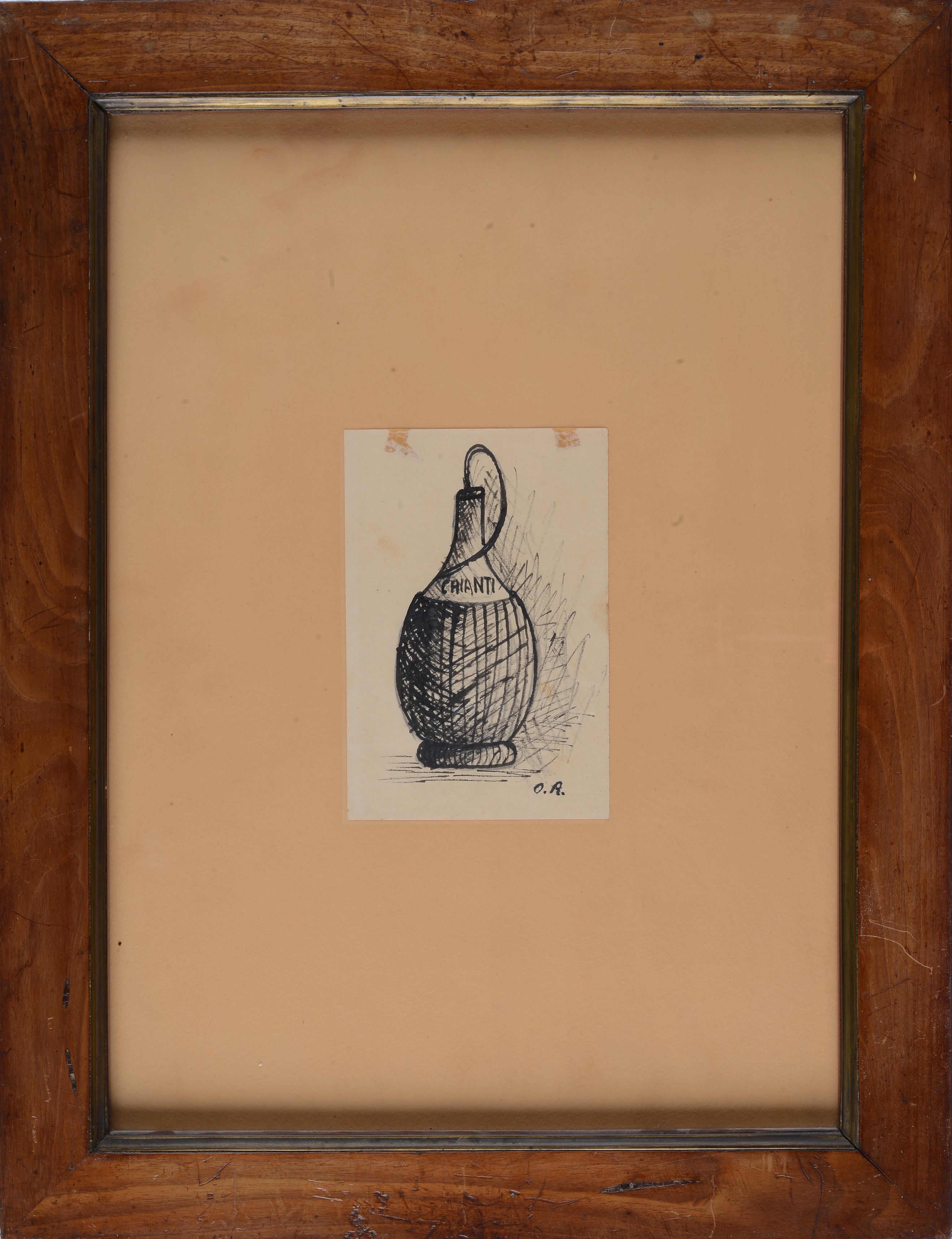 Ottone Rosai - Fiasco di vino, inchiostro su carta