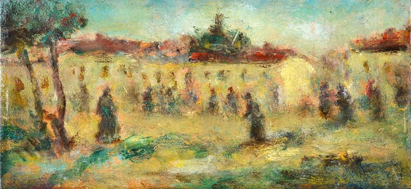 Paesaggio con case e figure