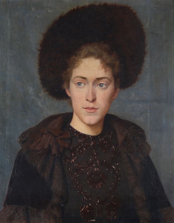Anonimo, XIX sec. - Ritratto di signora con cappello