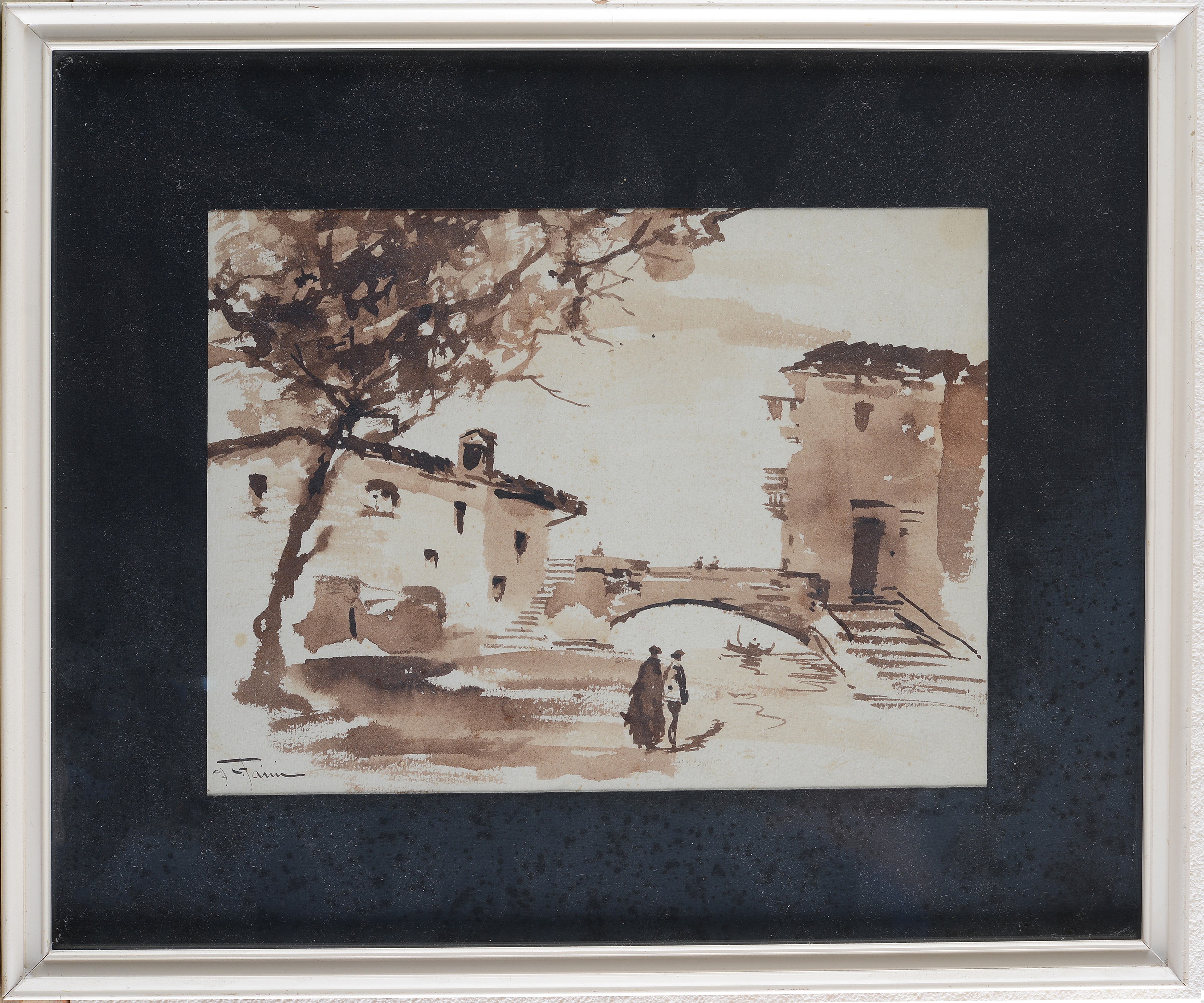 Giulio Fortunato Faini - Paesaggio con Case e Ponte