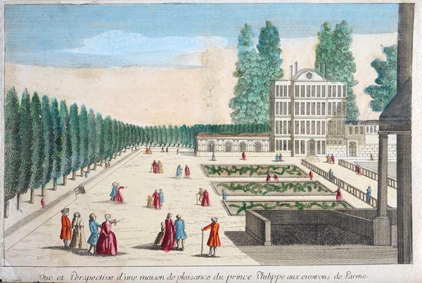 Veduta prospettica di una casa di villeggiature del principe Filippo nei dintorni di parma