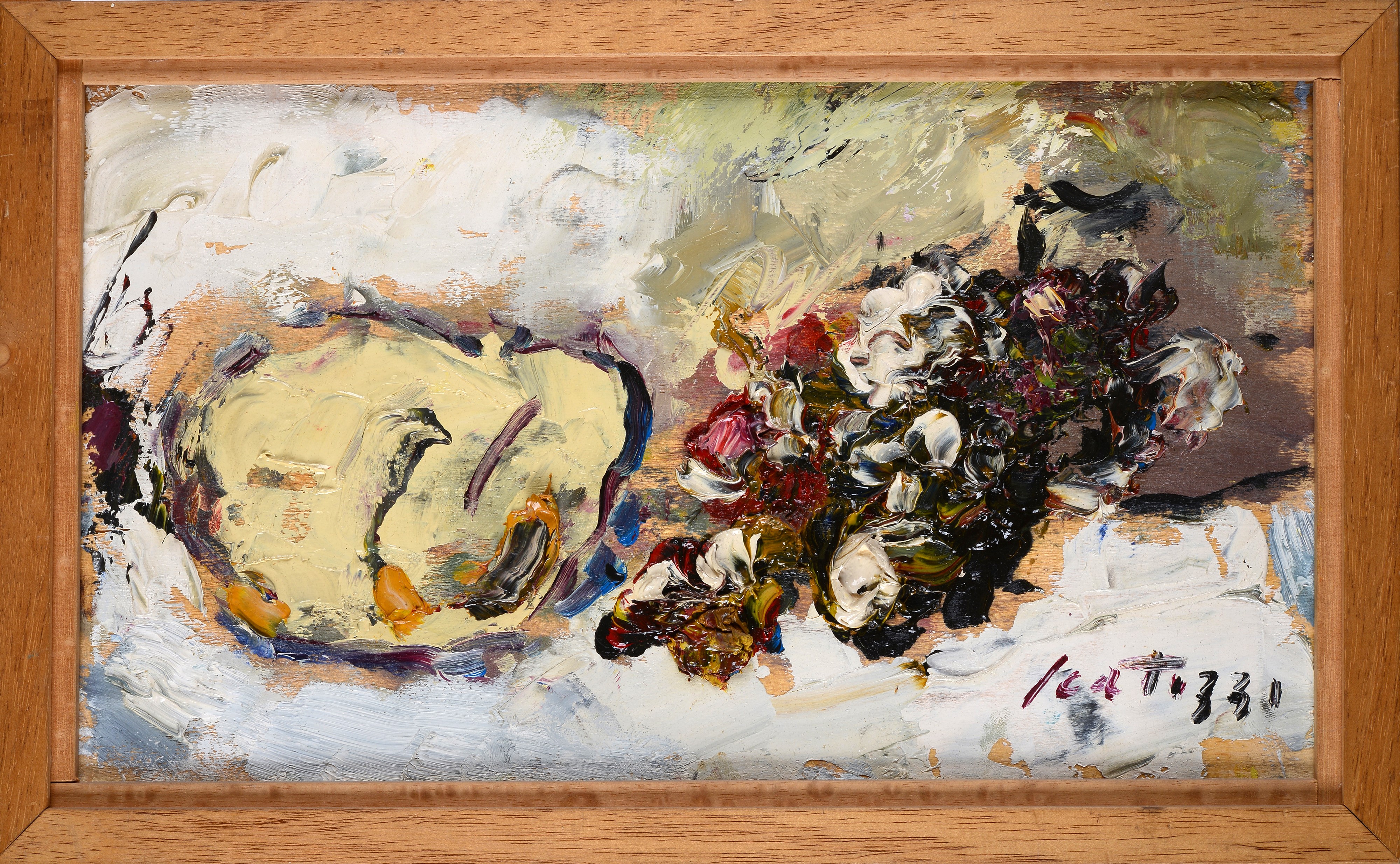 Sergio Scatizzi - Natura morta con meloni e uva, olio su compensato