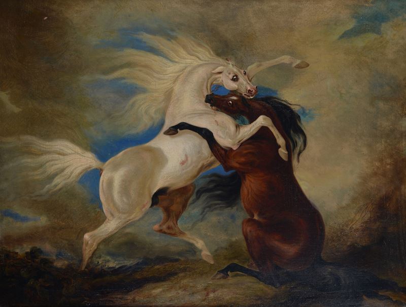 Attr. a Alfred Dehodencq - Combattimento di Cavalli Arabi