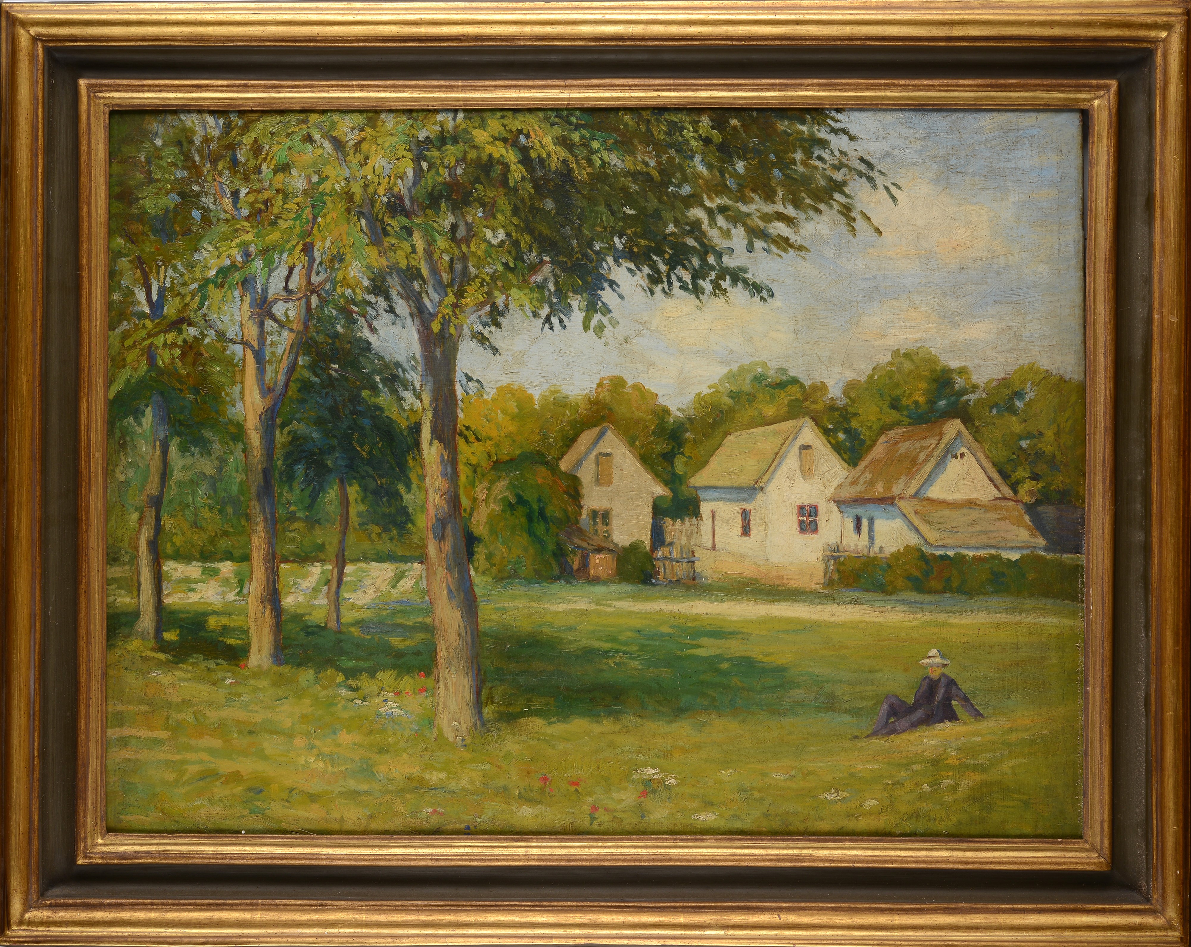 Paesaggio con case e figura