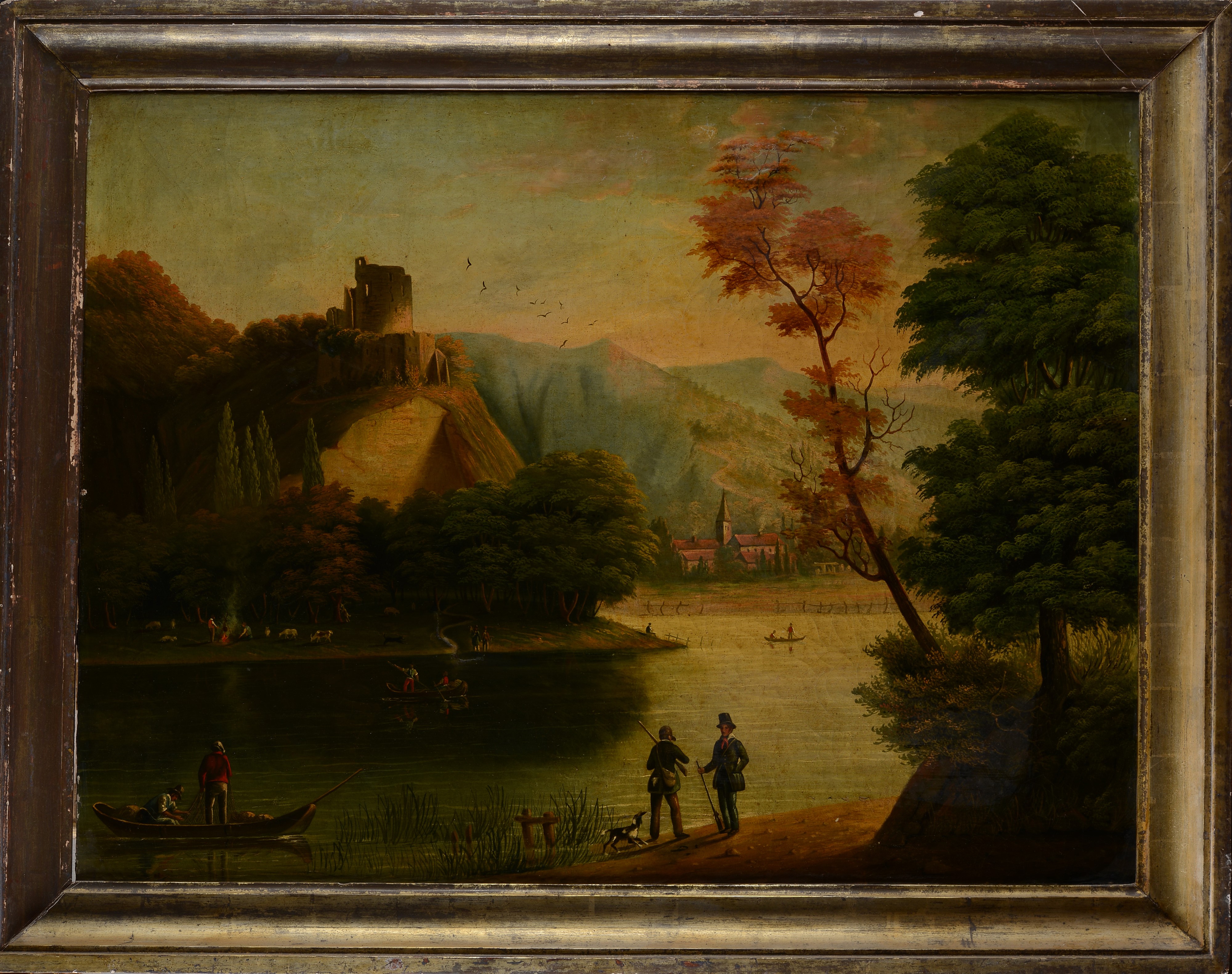 Anonimo, XIX Sec. - Paesaggio Lacustre con Figure