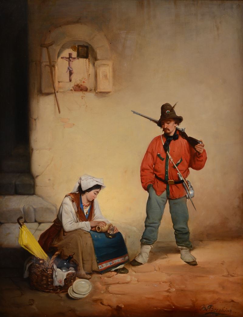 Cacciatore e venditrice di bevande