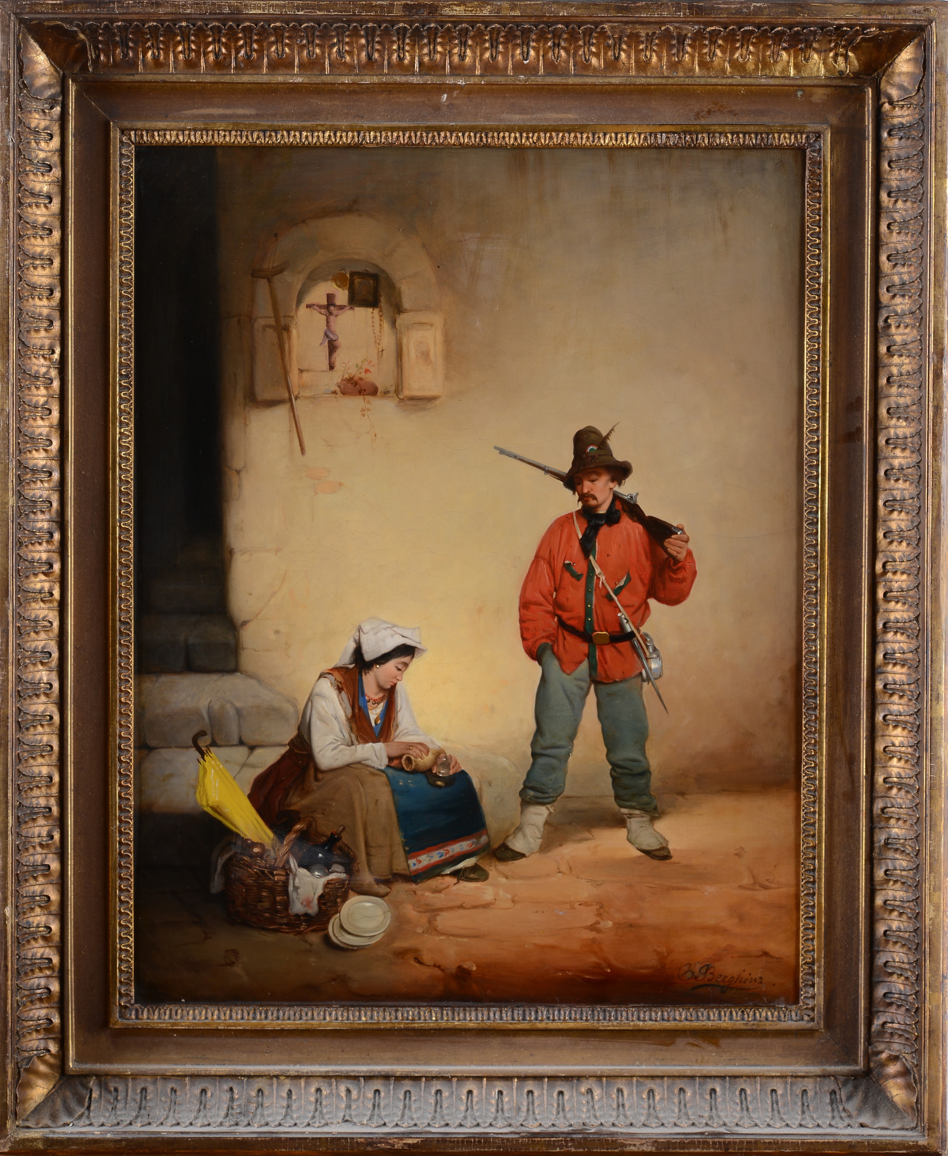 Cacciatore e venditrice di bevande