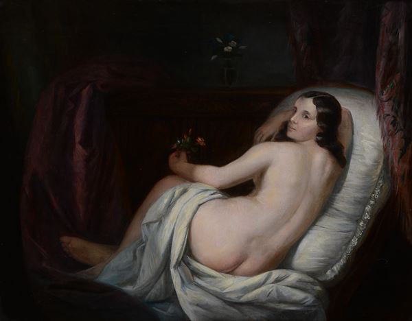 Natale Schiavoni - Nudo di schiena con fiori