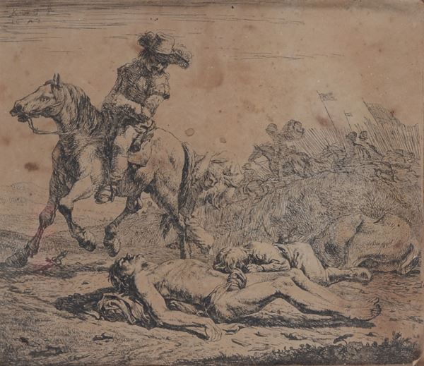 Karel Dujardin - Campo di battaglia con cavaliere