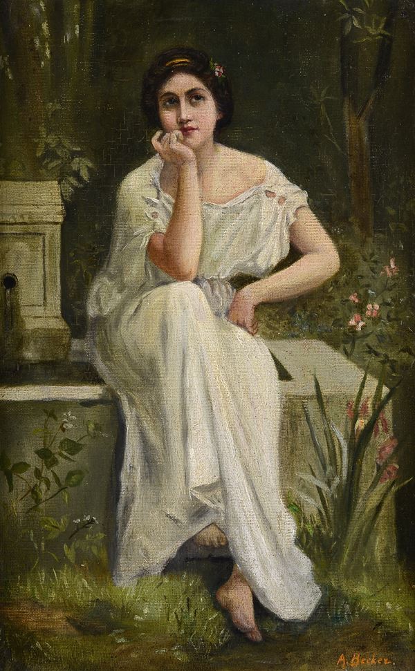 Anonimo, XIX - XX sec. - Ragazza alla fonte