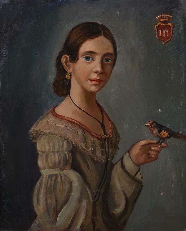 Anonimo, inizi XIX sec. - Ragazza con uccellino
