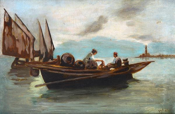 Attr. a Filippo Franzoni - Barca in laguna