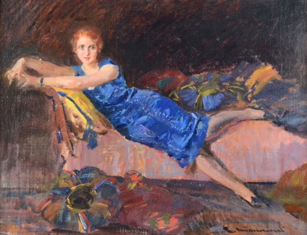 Cipriano Mannucci - Donna in abito blu