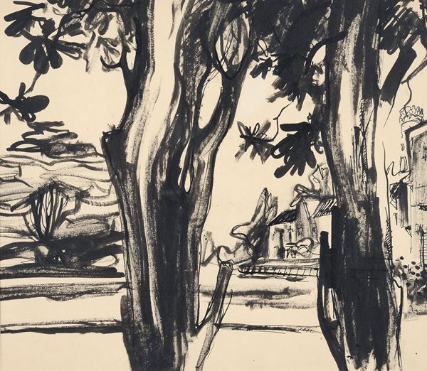 Anonimo, XX sec. - Paesaggio con alberi