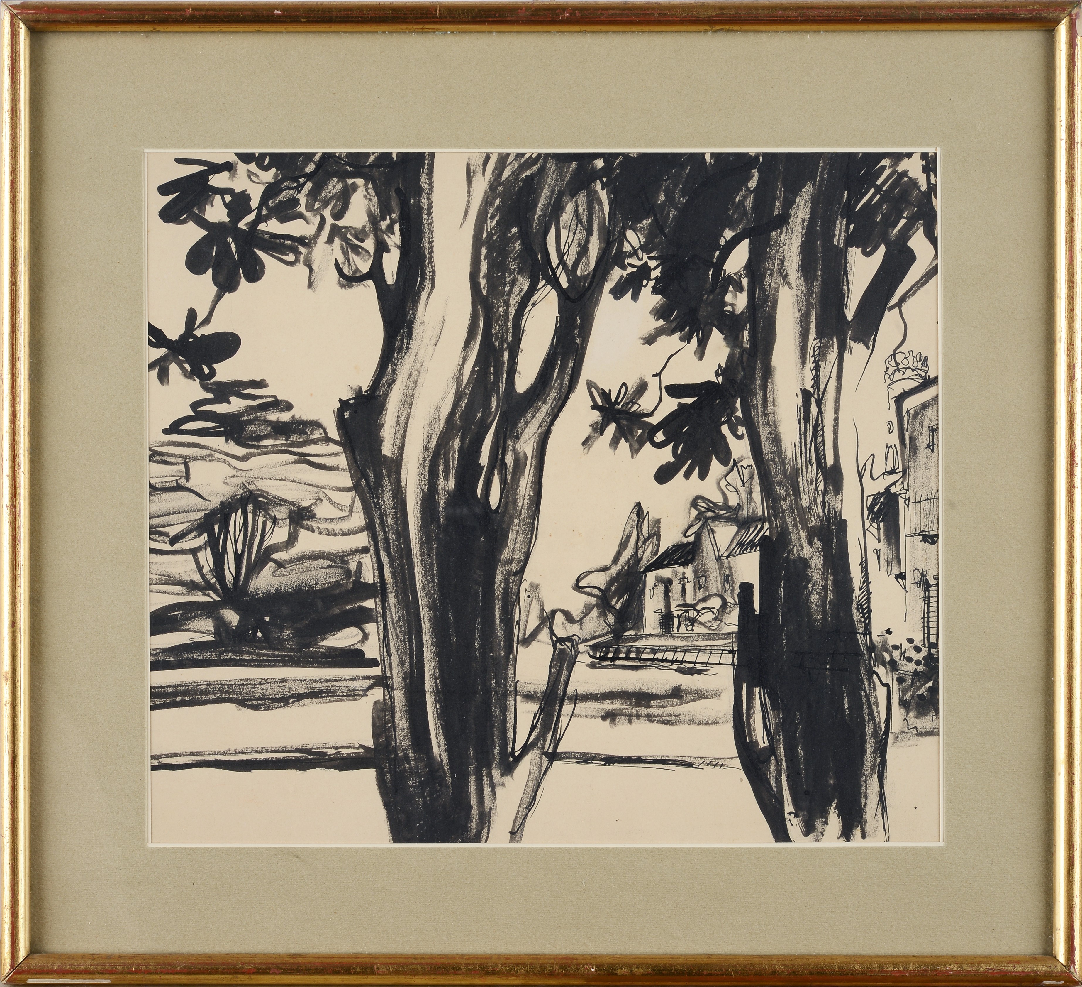 Anonimo, XX Sec. - Paesaggio con Alberi