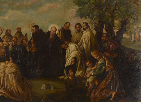 Anonimo, XIX sec. - San Benedetto distribuisce le elemosine (da Pietro Novelli)