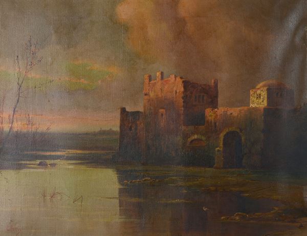 Anonimo, XIX sec. - Castello sul lago