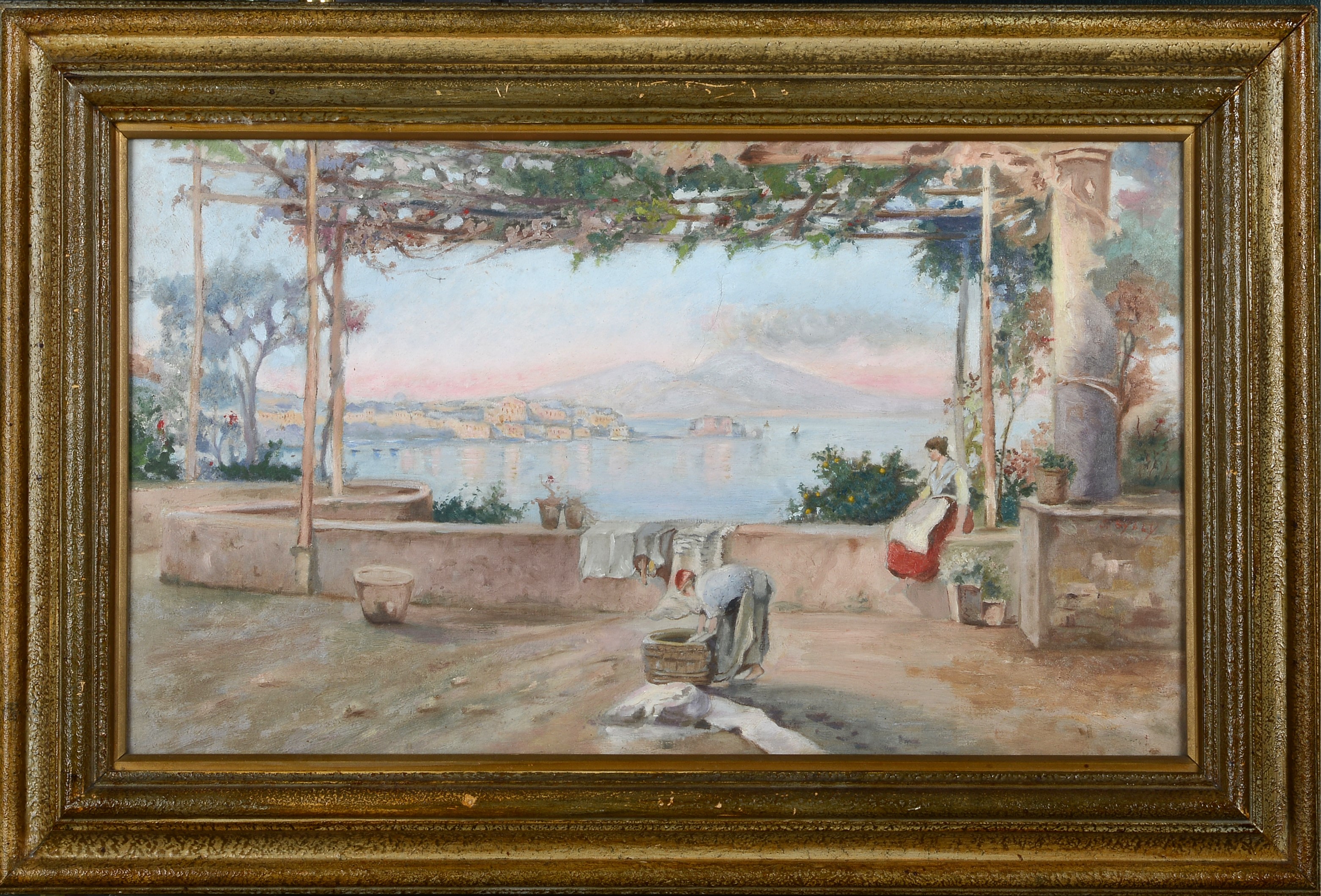 Anonimo, XIX Sec. - Veduta di Napoli da una Terrazza