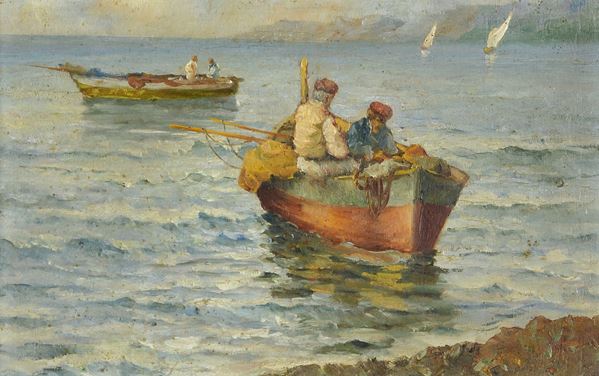 Anonimo, XX sec. - Barca con pescatori