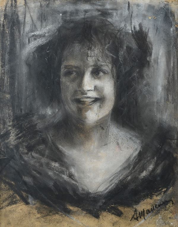 Attr. a Antonio Mancini - Ritratto femminile