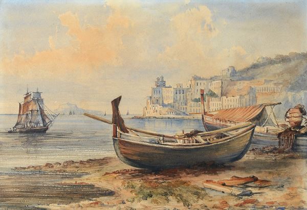 Anonimo, XIX sec. - Sulla spiaggia a Napoli