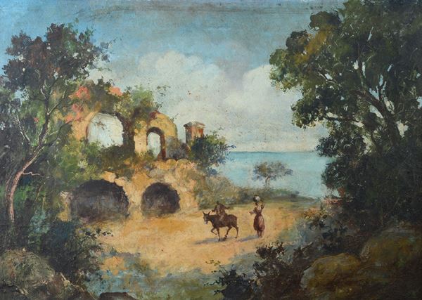 Anonimo, fine XIX sec. - Paesaggio con figure