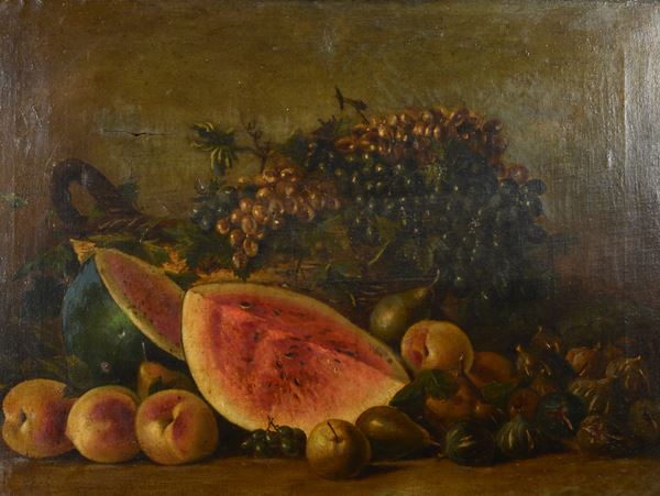 Anonimo, XIX sec. - Natura morta con frutta