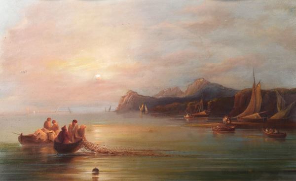 Anonimo, inizi XIX sec. - Golfo con pescatori