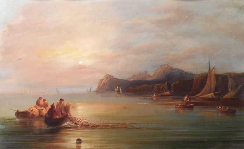 Anonimo, Inizi XIX Sec. - Golfo con Pescatori