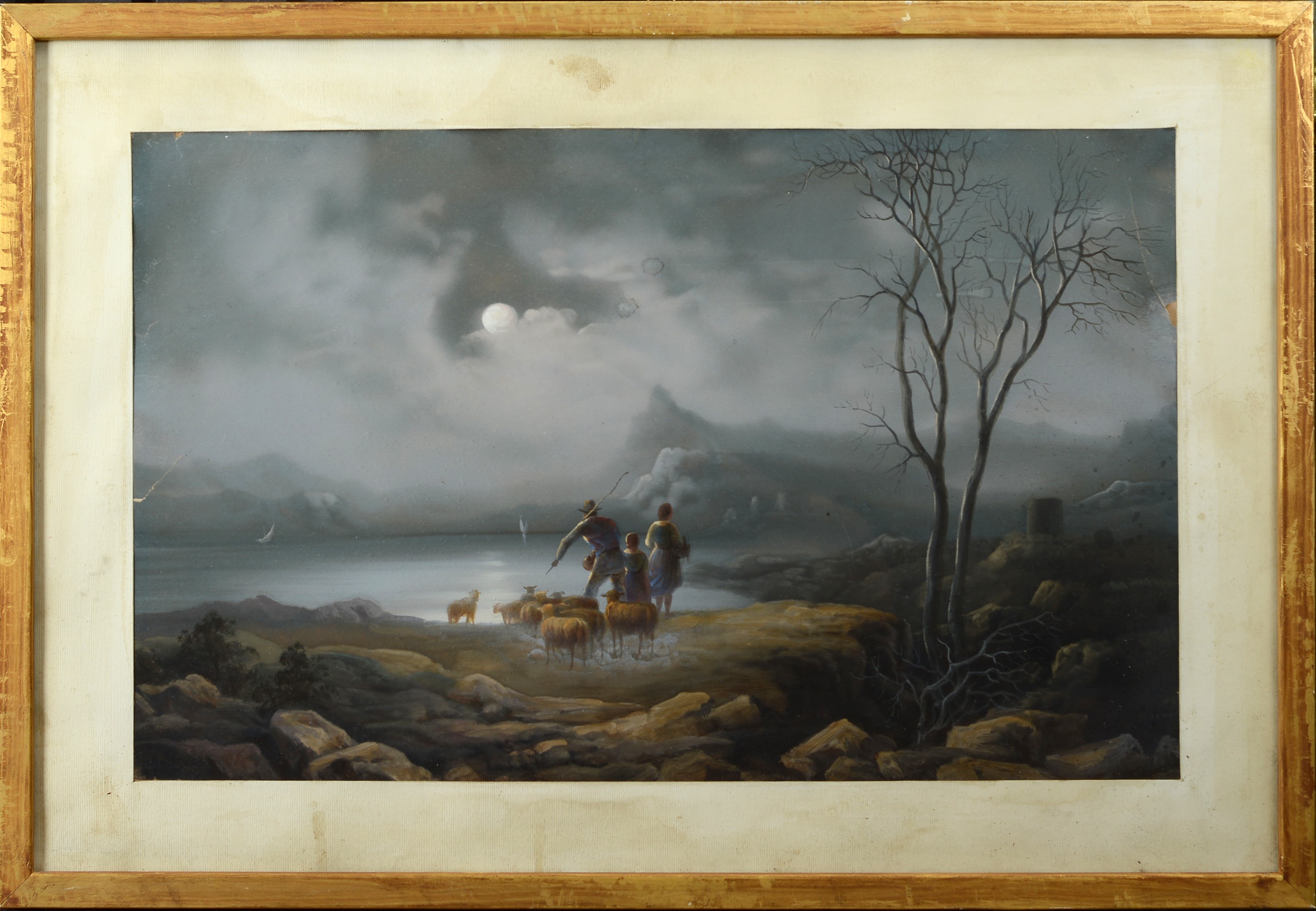 Paesaggio notturno con famiglia di pastori