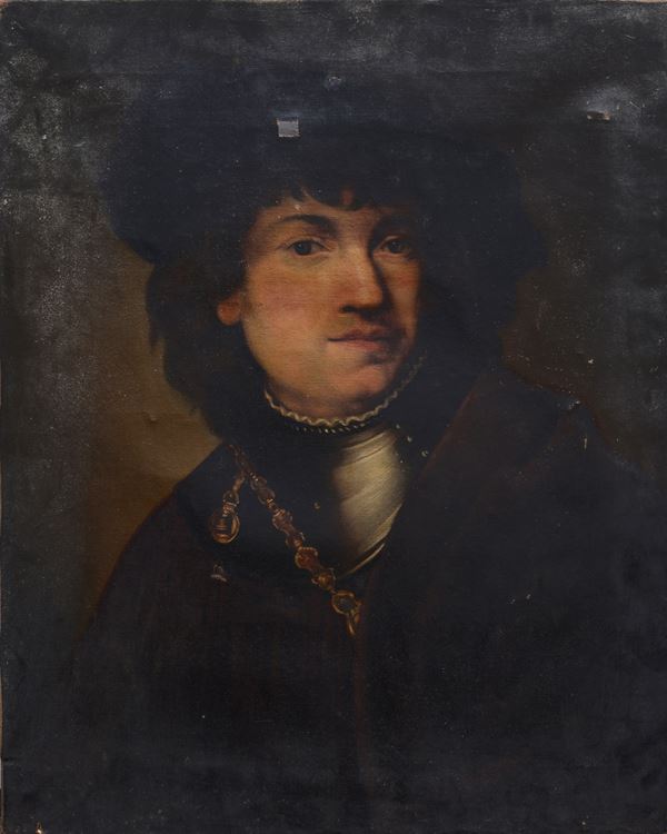 Anonimo, XIX sec. - Ritratto di uomo con armatura (da Rembrandt)